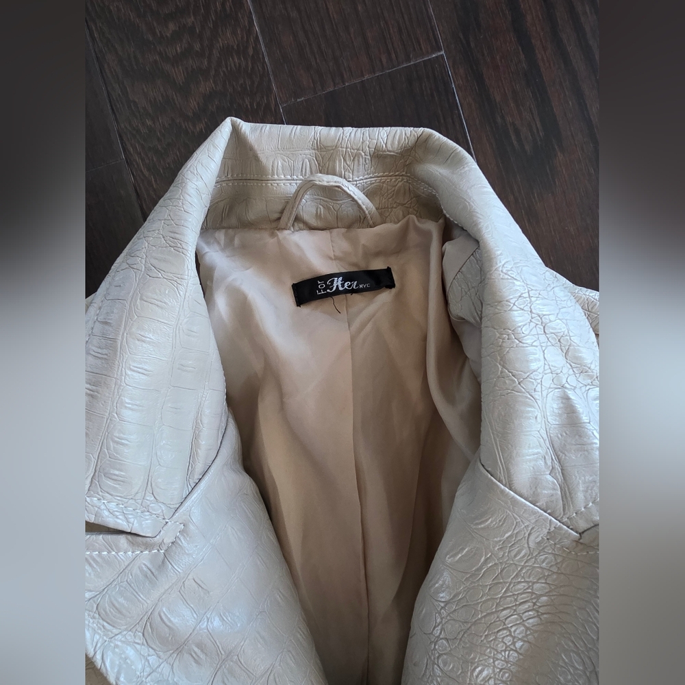 faux leather Beige Women's Trench Coat - Picture 6 of 9